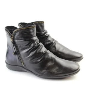 Bota Feminina Cano Curto Perlatto Ziper Preto F811 Rasteira