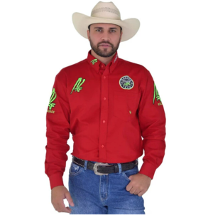Camisa Radade Rr Manga Longa Bordada Vermelha Masculina