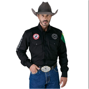 Camisa Radade Manga Longa Bordada New Br Preta Masculina