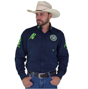 Camisa Radade Rr Manga Longa Bordada Marinho Masc Social