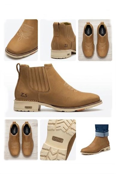 Botina Texana Zebu Masculina Bico Quadrado Sola Branca Cano Curto Couro Confortável Modelo 57020 - Imagem 7