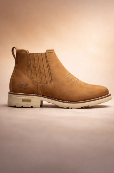 Botina Texana Zebu Masculina Bico Quadrado Sola Branca Cano Curto Couro Confortável Modelo 57020