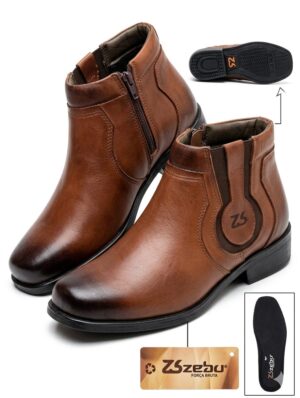Bota Zebu Original Masculina 60100 Whisky – Couro+ Zíper Prático: Estilo e Conforto Sem Esforço!