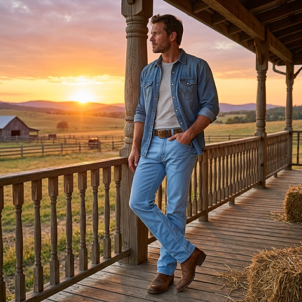 Calça Jeans Masculina Wrangler WM1205 Algodão Elastano Delavê Tradicional Cowboy