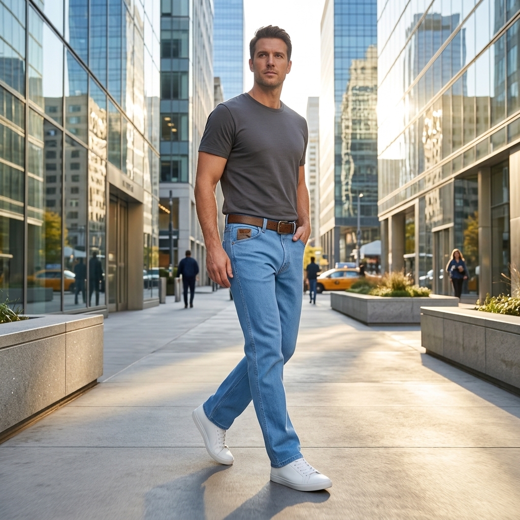 Calça Jeans Masculina Wrangler WM1205 Algodão Elastano Delavê Tradicional Cowboy - Imagem 6
