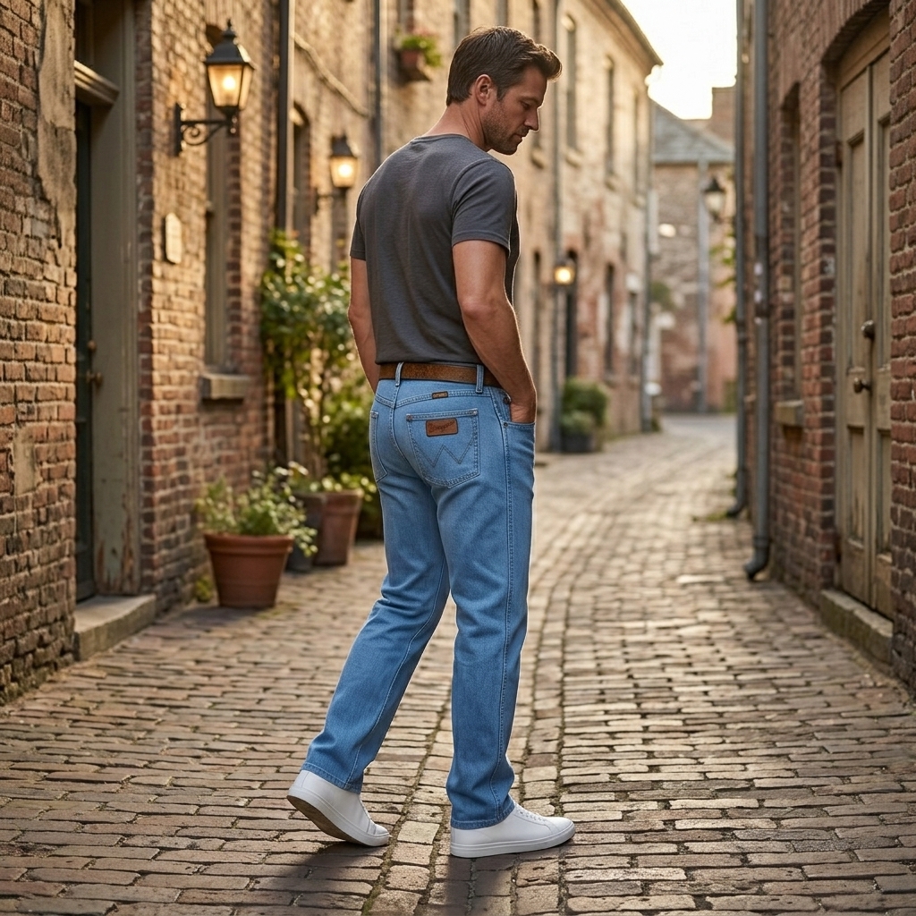 Calça Jeans Masculina Wrangler WM1205 Algodão Elastano Delavê Tradicional Cowboy - Imagem 8
